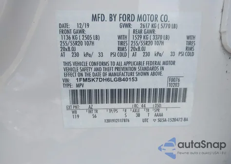 2020 Ford Explorer Xlt from USA, damaged, VIN 1FMSK7DH6LGB40153